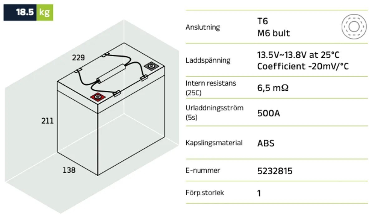 Batteri, 12V 55Ah AGM